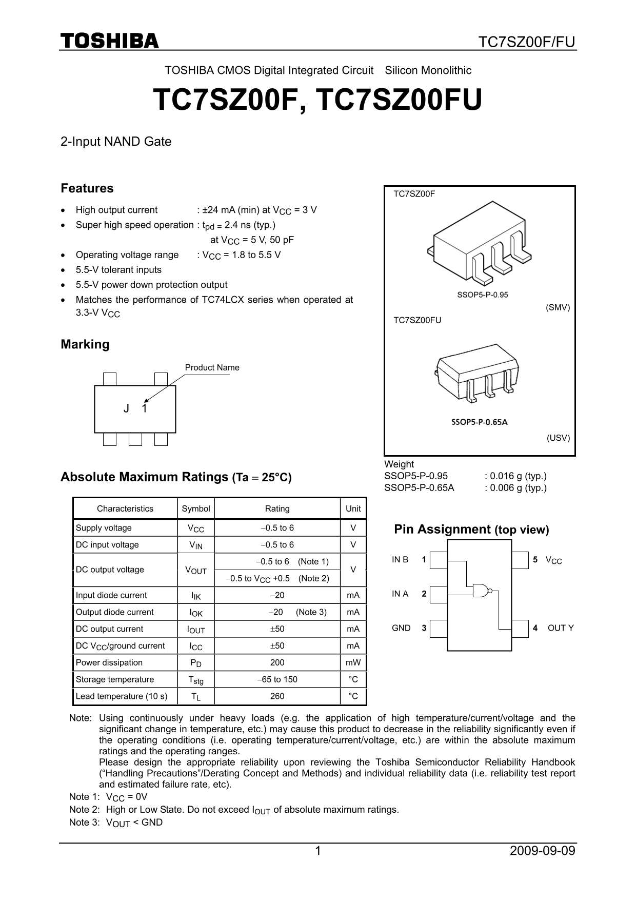 Toshiba TC7SZ00F, TC7SZ00FU User's Guide - Page 1