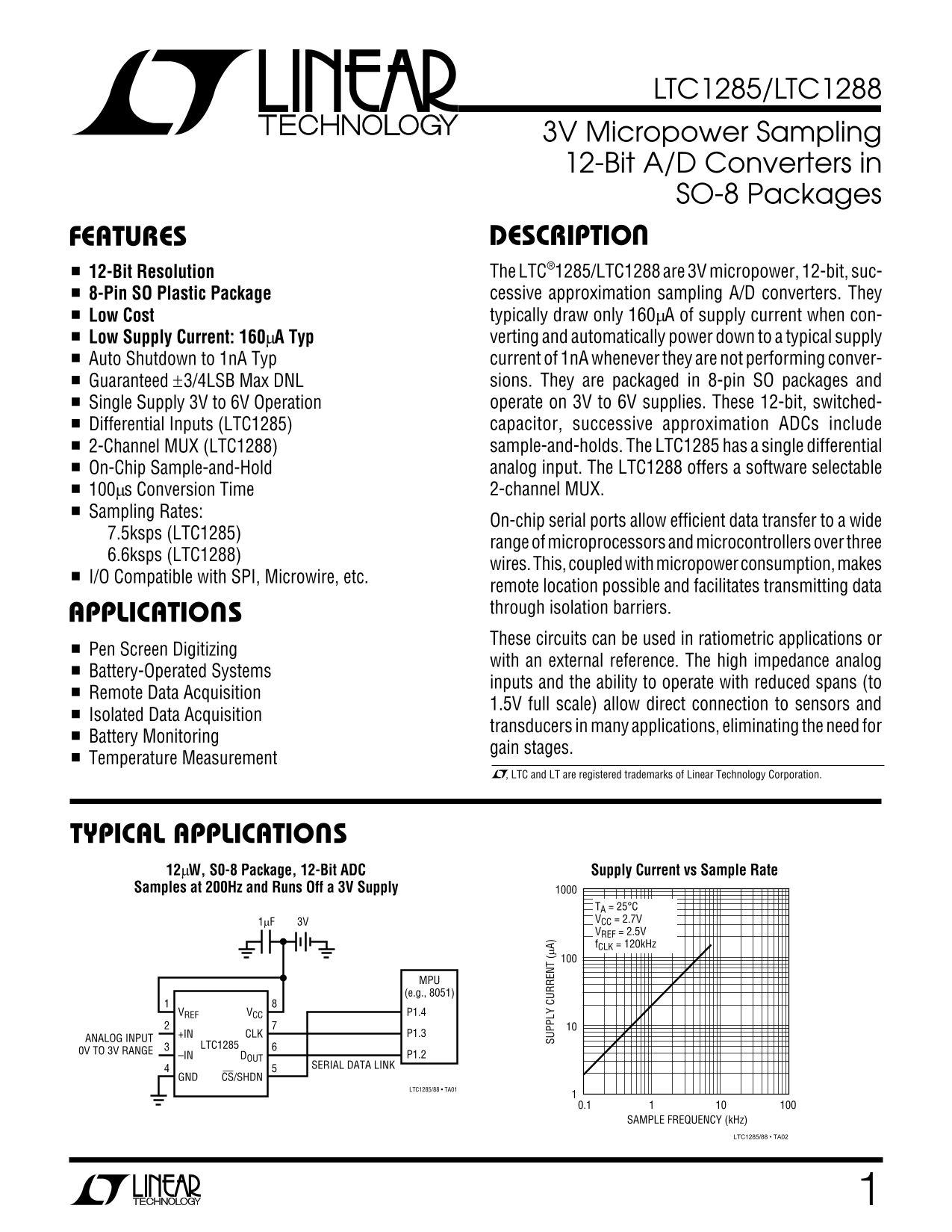 LINEAR TECHNOLOGY LTC1285 LTC1288 Data Sheet User Guide - Page 1