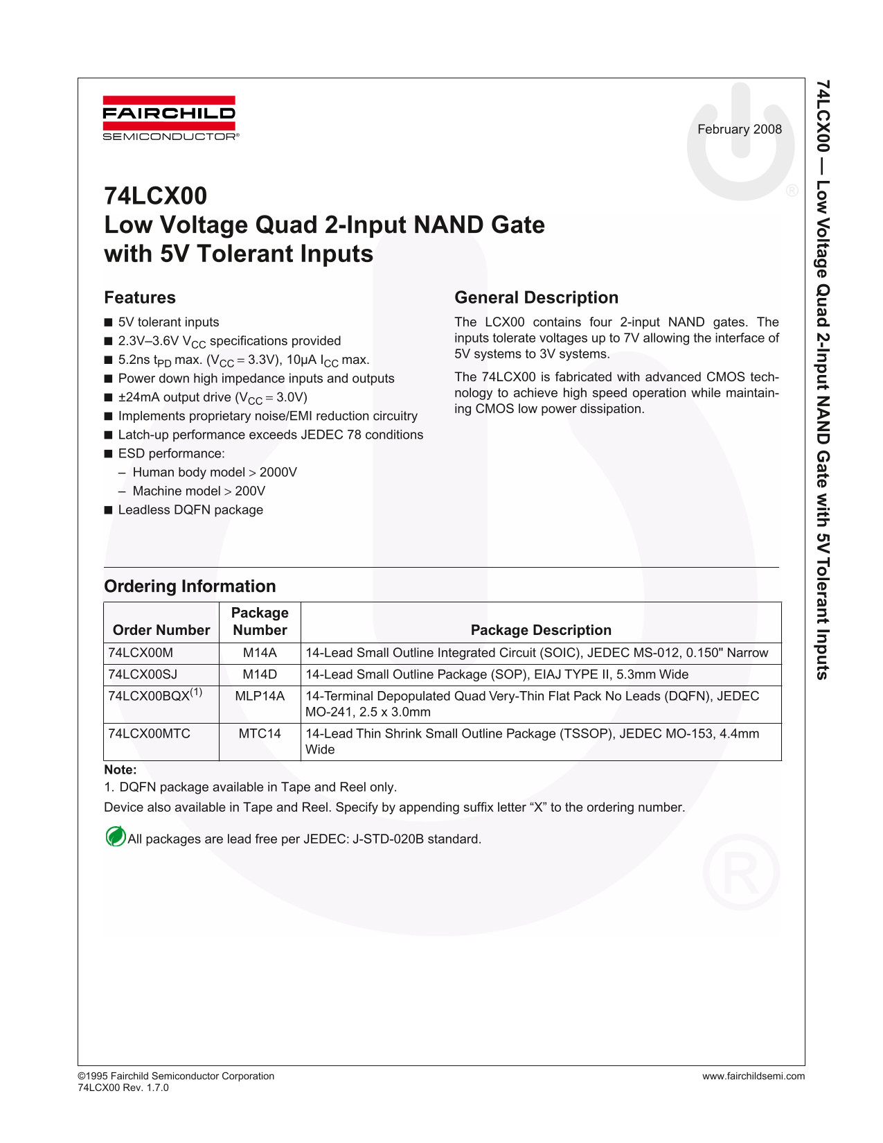 Fairchild 74LCX00 Data Handbook - Page 1
