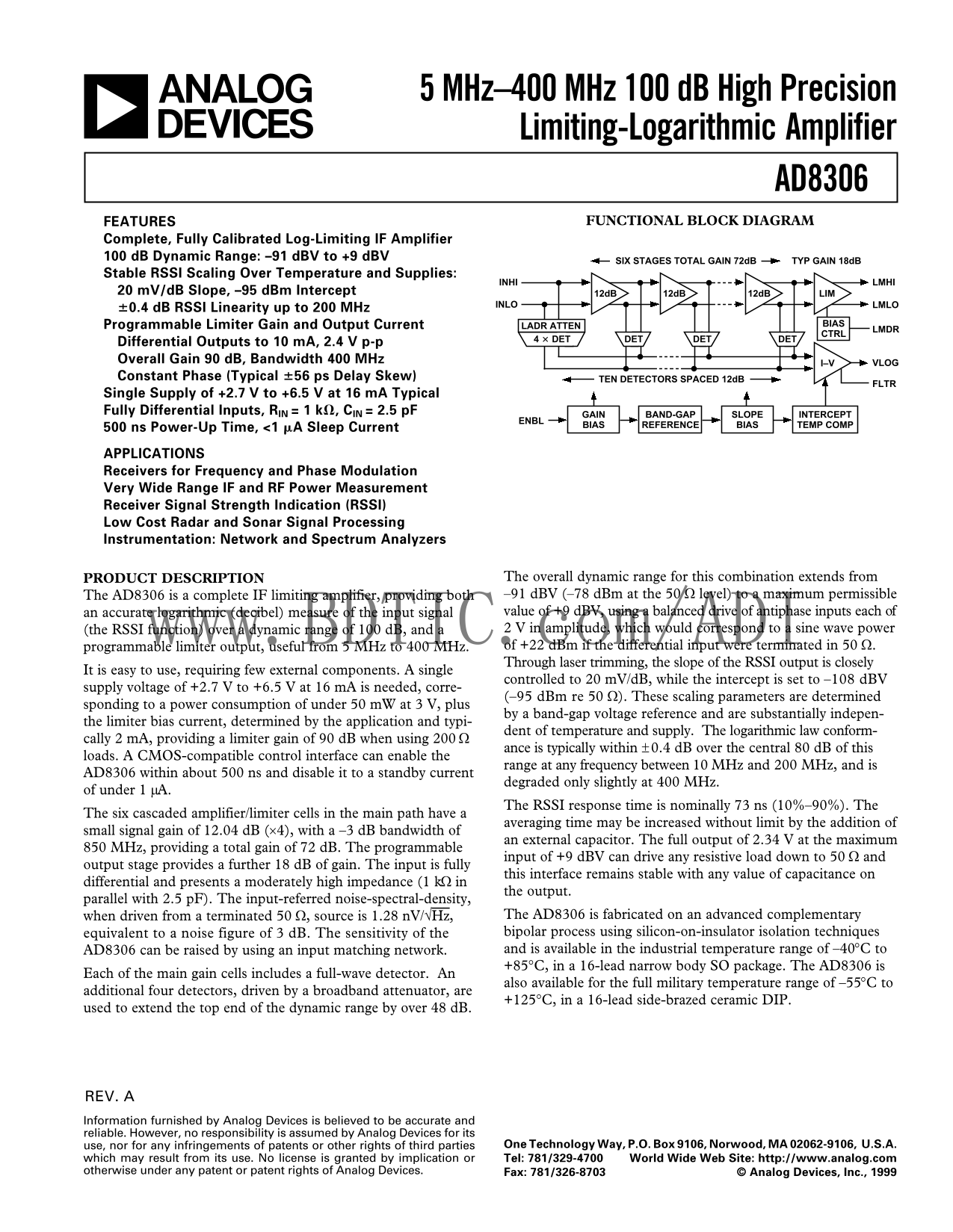 AD8306 Analog Devices Data Sheet Manual - Page 1