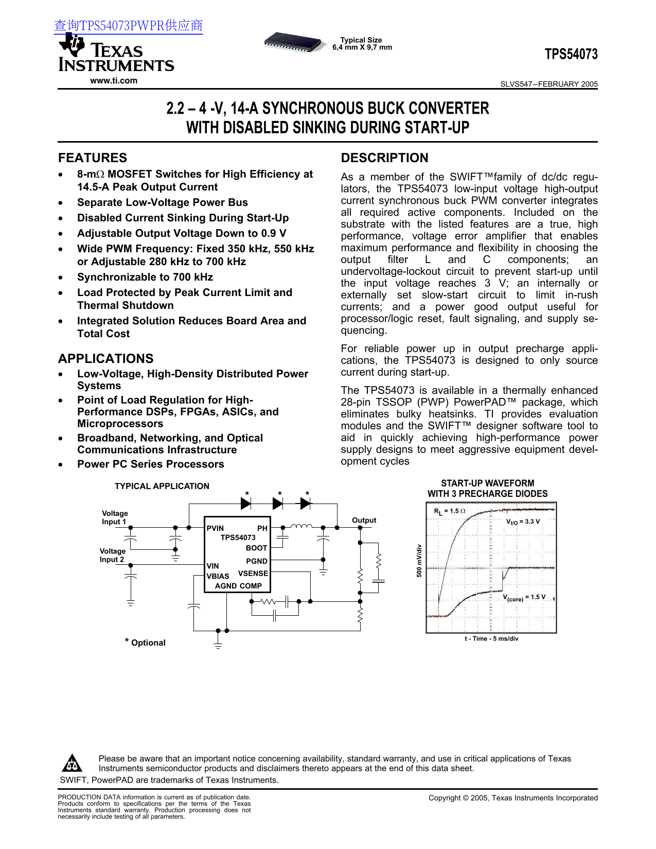 Texas Instruments TPS54073 Data Sheet - Page 1