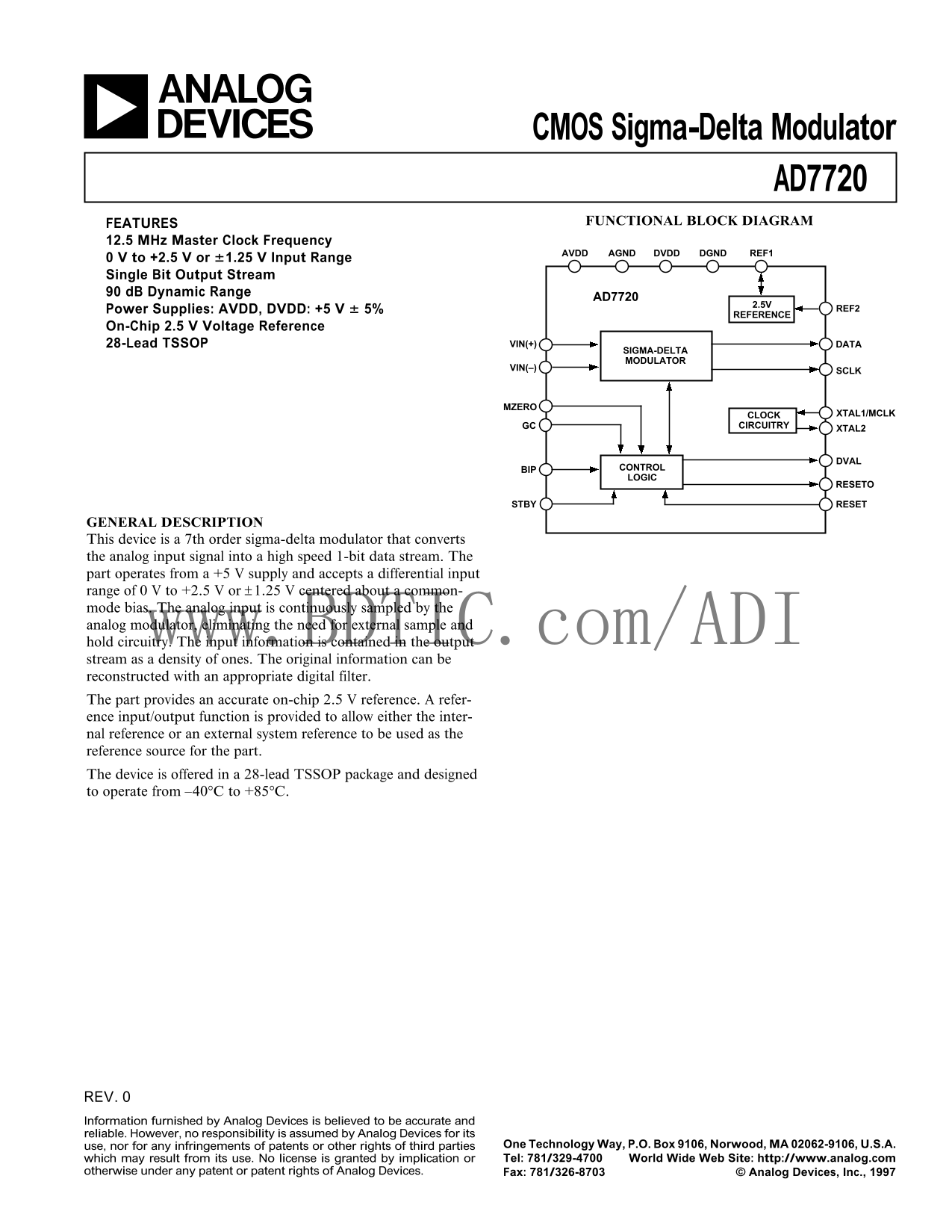 AD7720 Analog Devices Data Handbook & Specifications Manual - Page 1