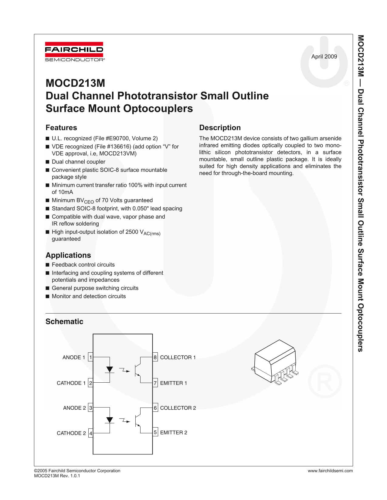 MC213M Dual Channel Phototransistor Data Sheet, FAIRCHILD MOCD213M Dual Channel Phototransistor Owner's Manual - Page 1