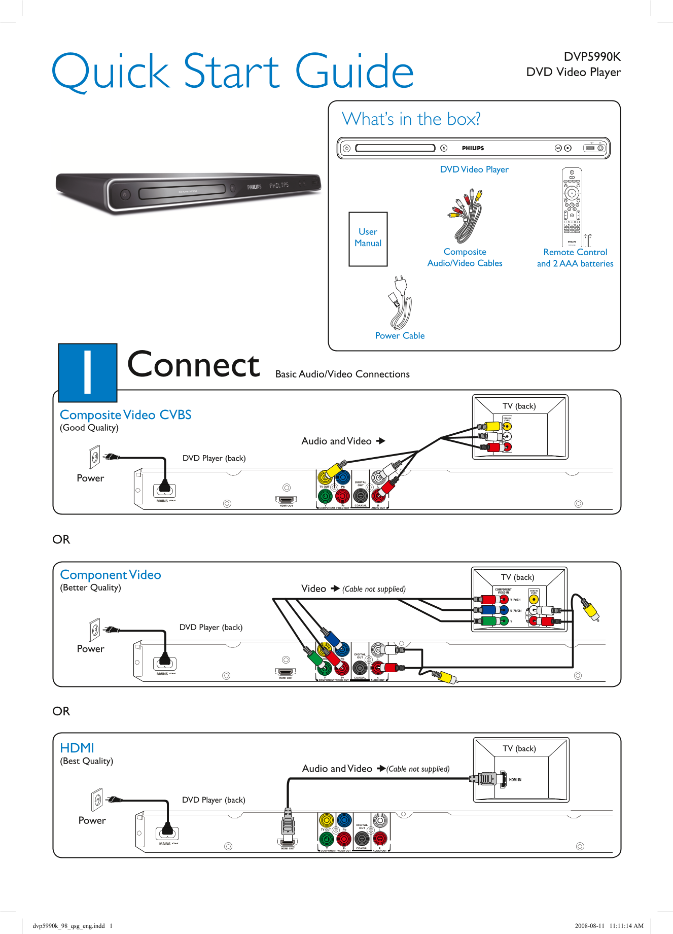 PHILIPS DVP5990K DVD Video Player Quick Start Guide - Page 1