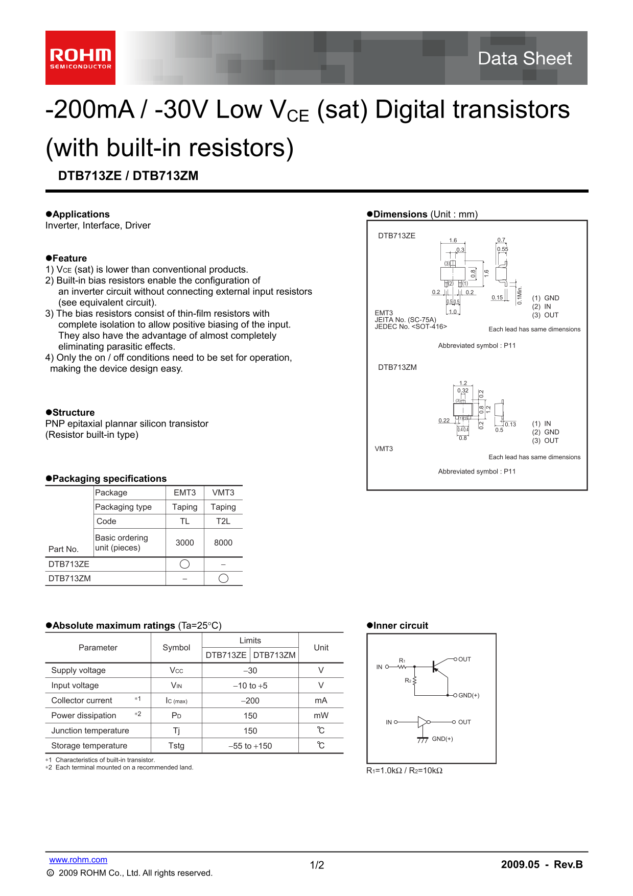 ROHM DTB713ZE Data Sheet - Page 1