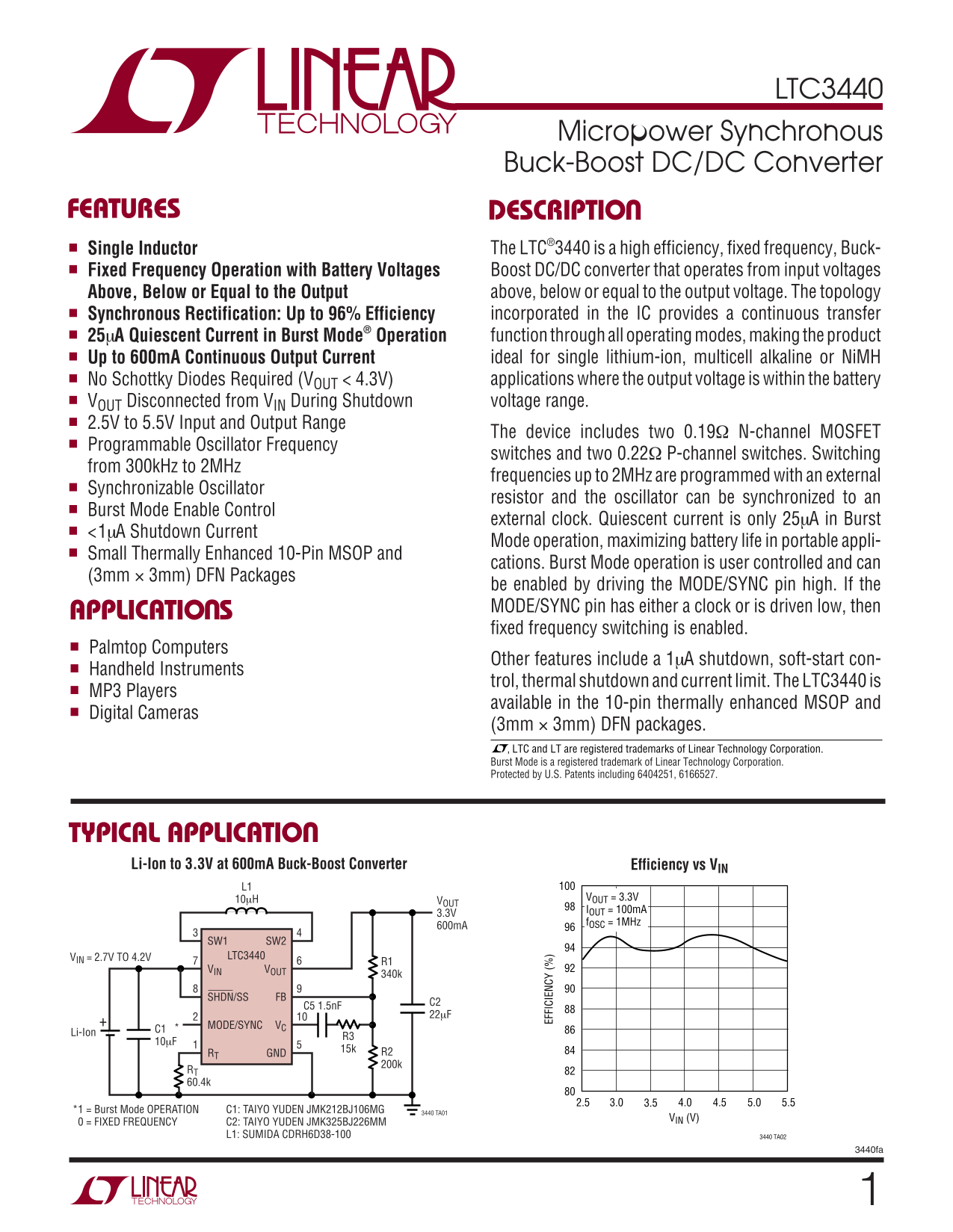 LINEAR TECHNOLOGY LTC3440 User's Manual - Page 1