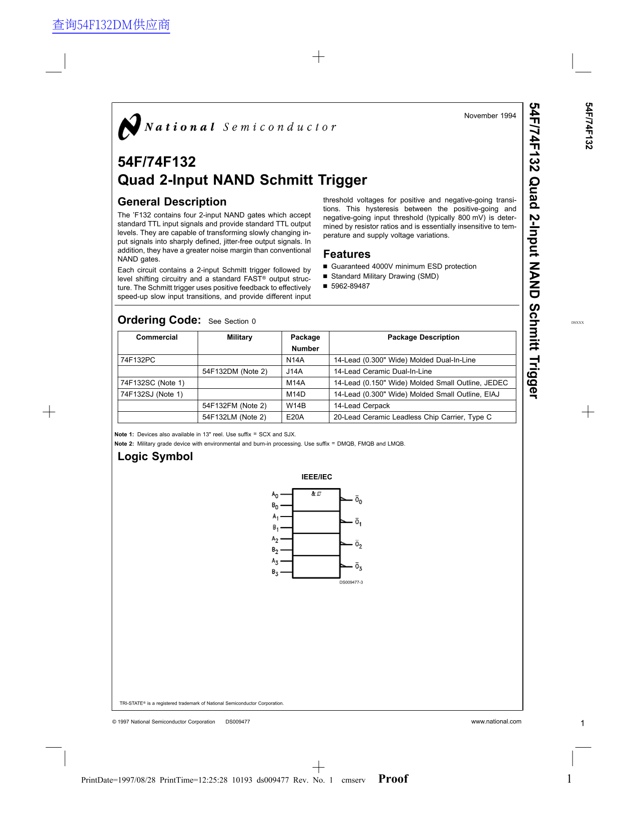 Fairchild 54F 74F132 Data Handbook - Page 1