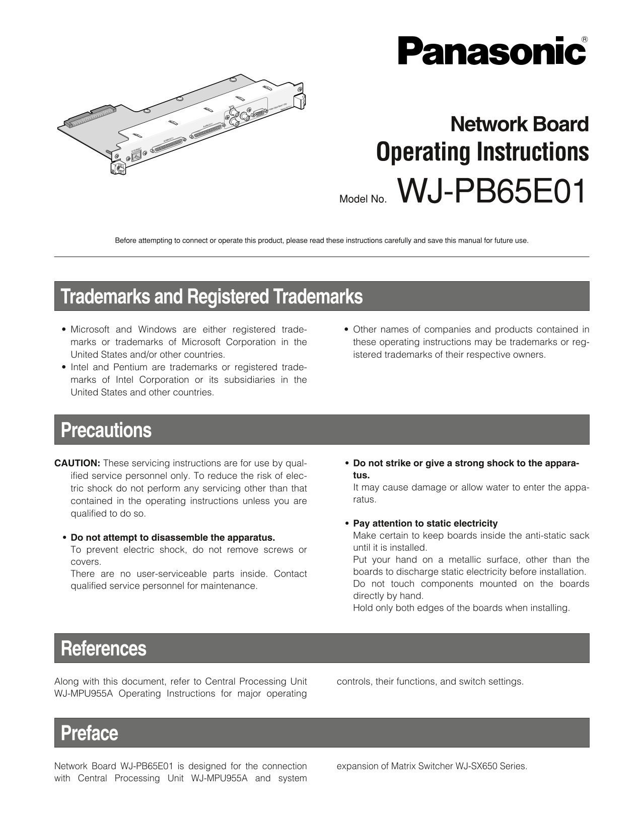 Panasonic WJBP65E01 User Guide - Page 1