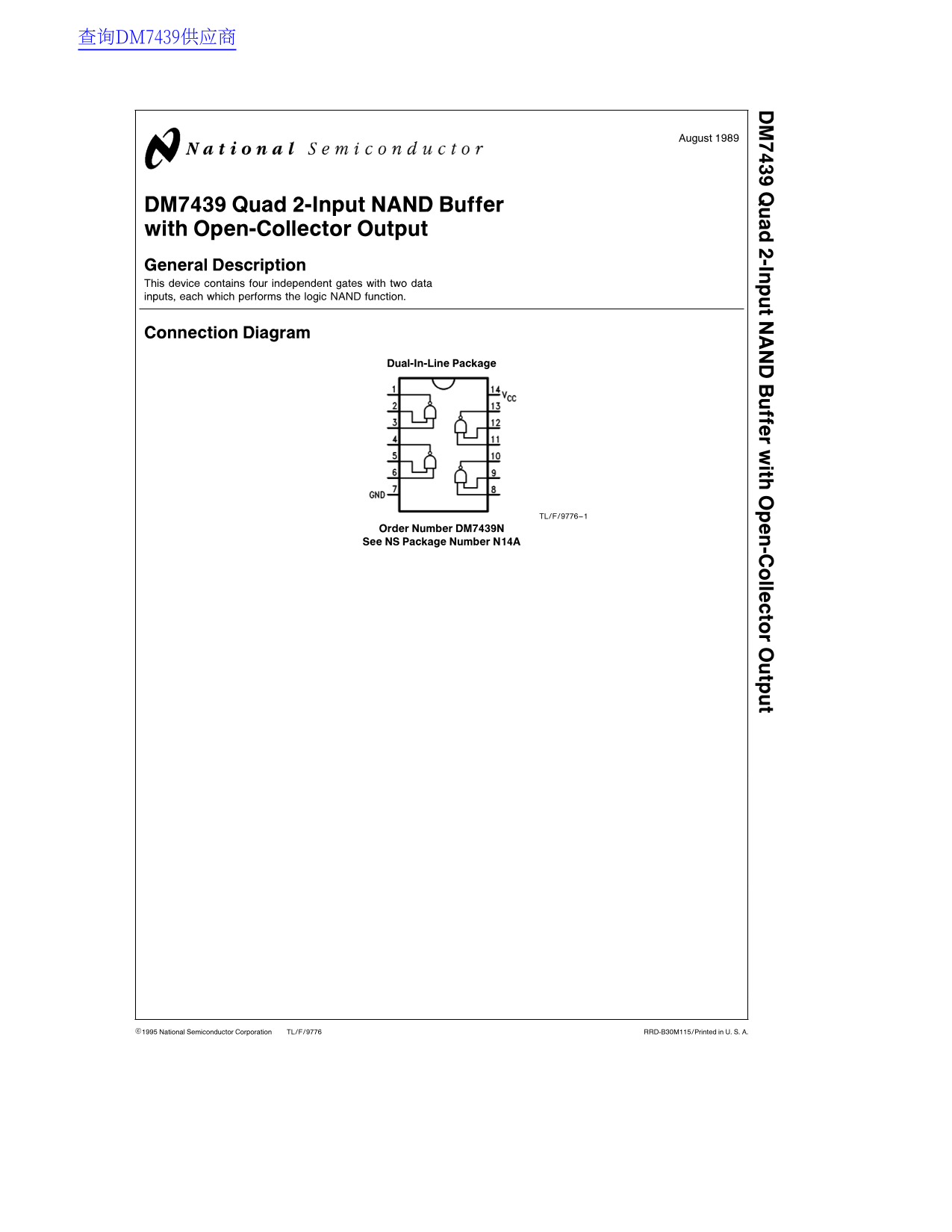 National Semiconductor DM7439 Data Sheet - Page 1
