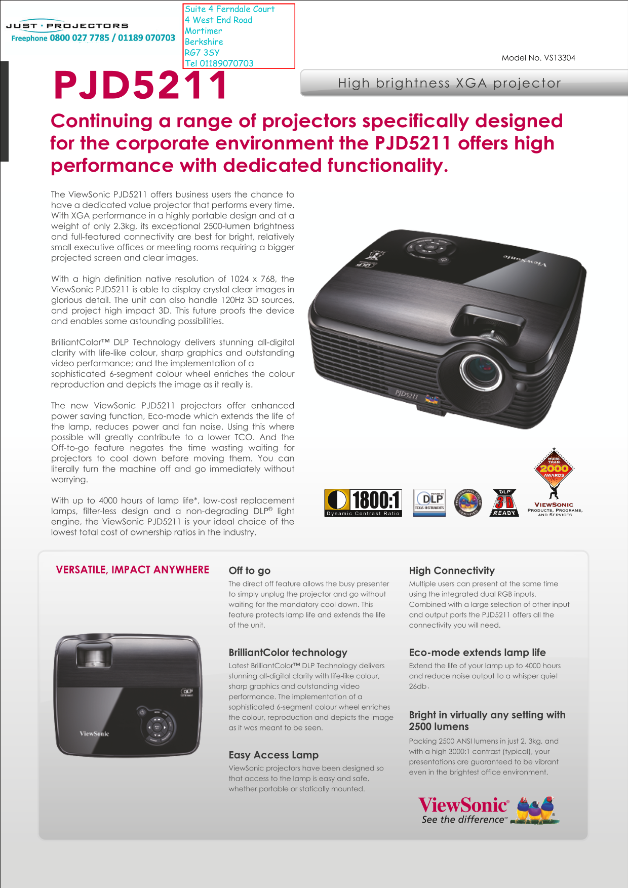 ViewSonic PJD5211 Corporate Projector Series - High Performance & Dedicated Functionality Owner's Manual & Quick Start Guide - Page 1
