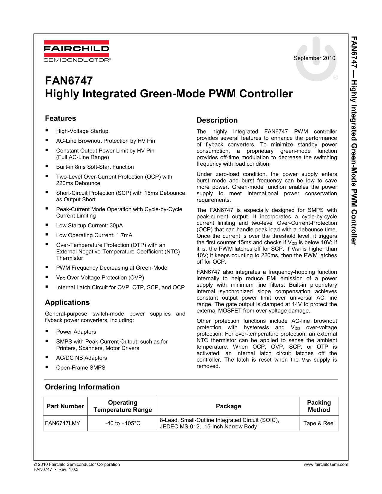 Fairchild FAN6747 Data Handbook - Page 1