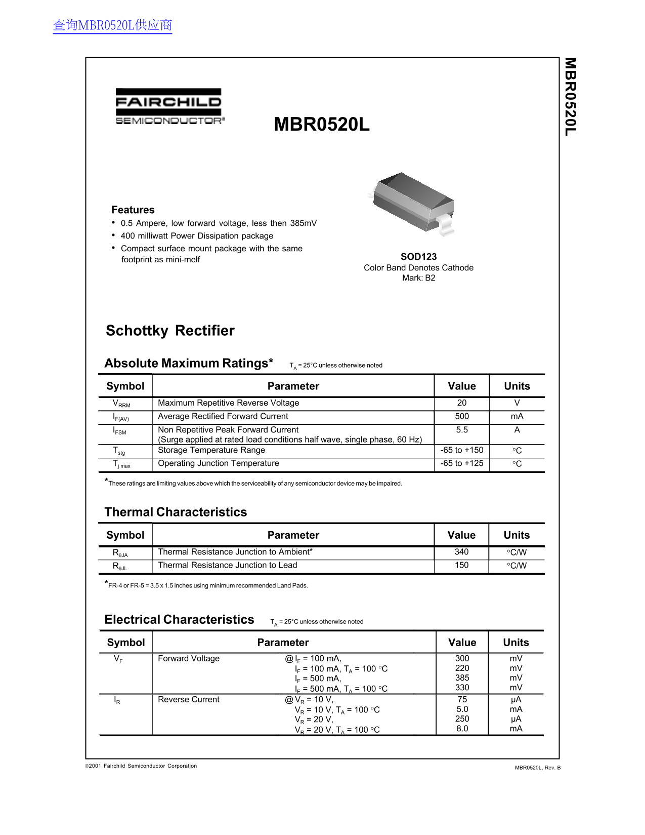 Fairchild MBR0520L Data Handbook - Page 1