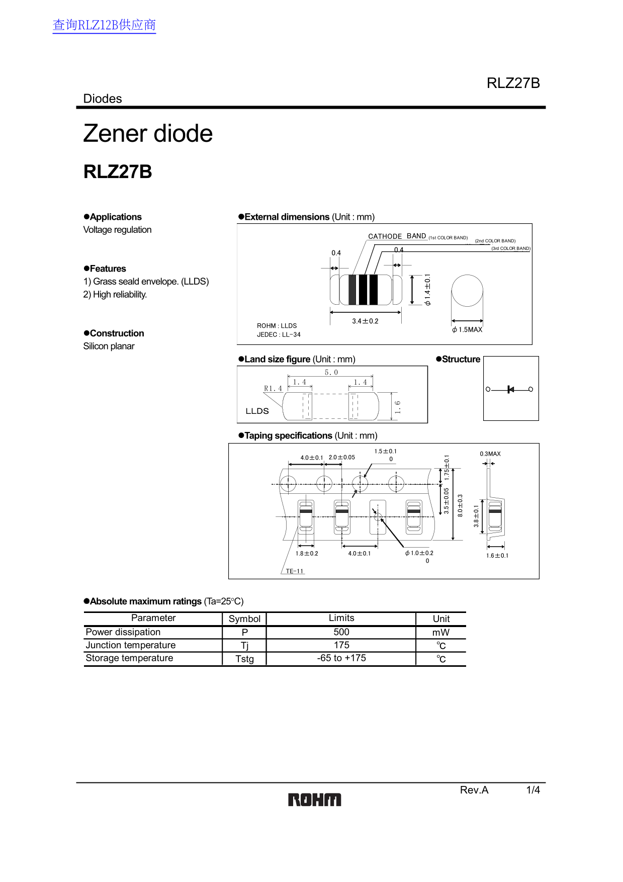 ROHM RLZ27B Data Sheet - Page 1