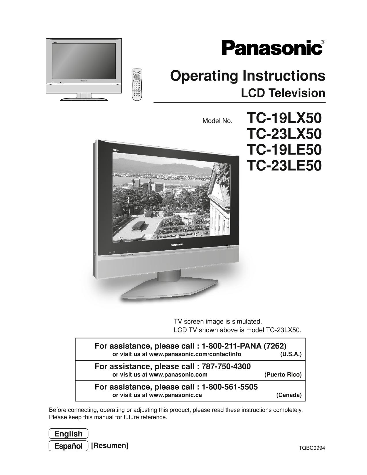 Panasonic TC-19LX50/TC-23LX50/TC-19LE50/TC-23LE50 User's Manual - Page 1