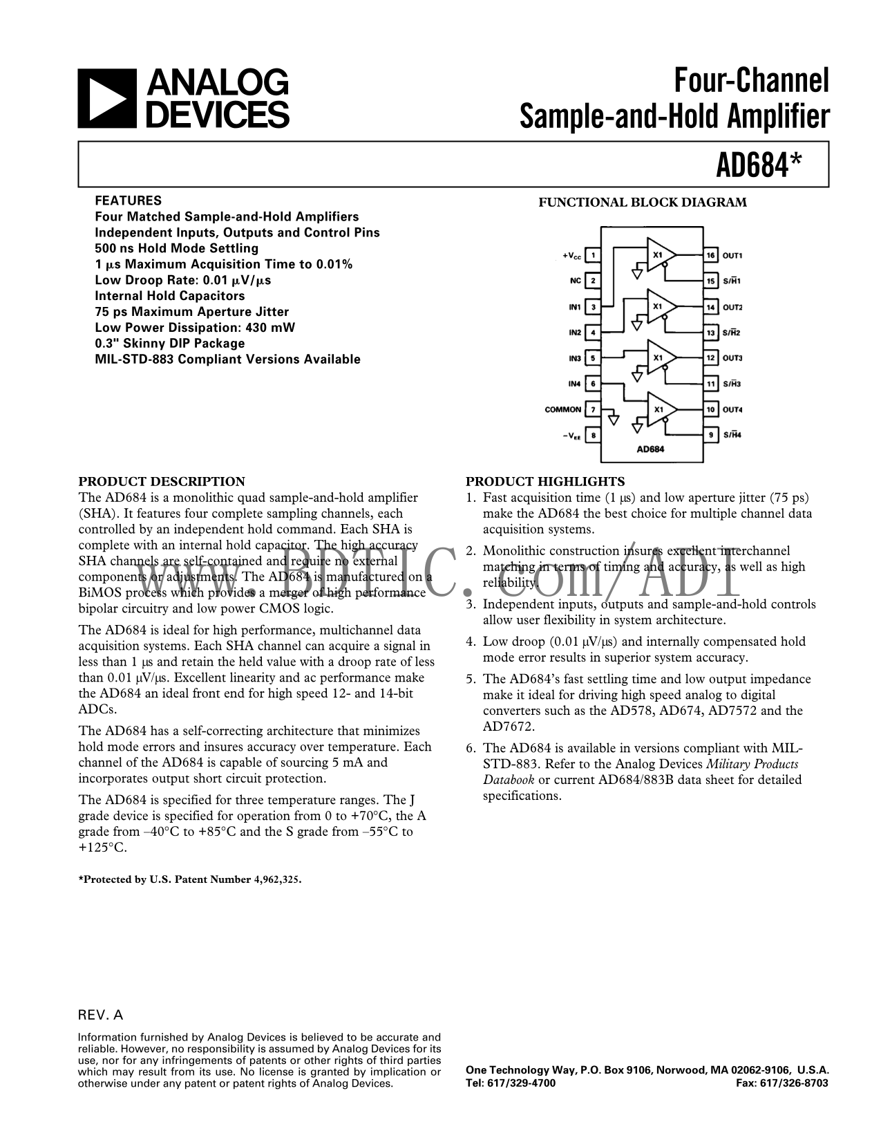AD684 Analog Devices Data Handbook/Manual - Page 1