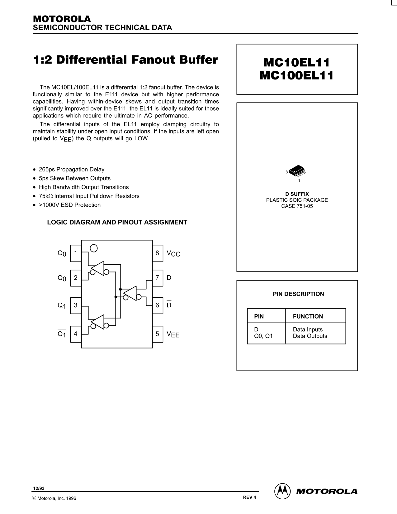 Motorola MC10EL13 MC100EL11 User Guide - Page 1
