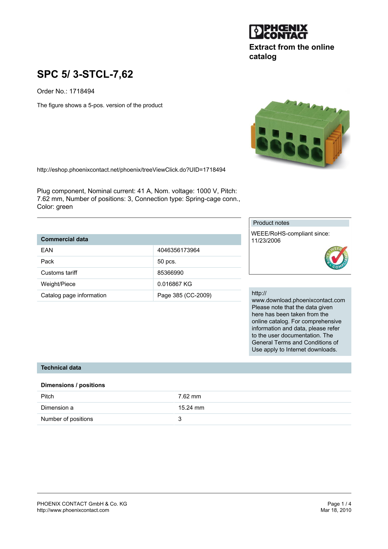 Phoenix Contact SPC 5 3-STCL-7,62 Data Sheet / Manual - Page 1