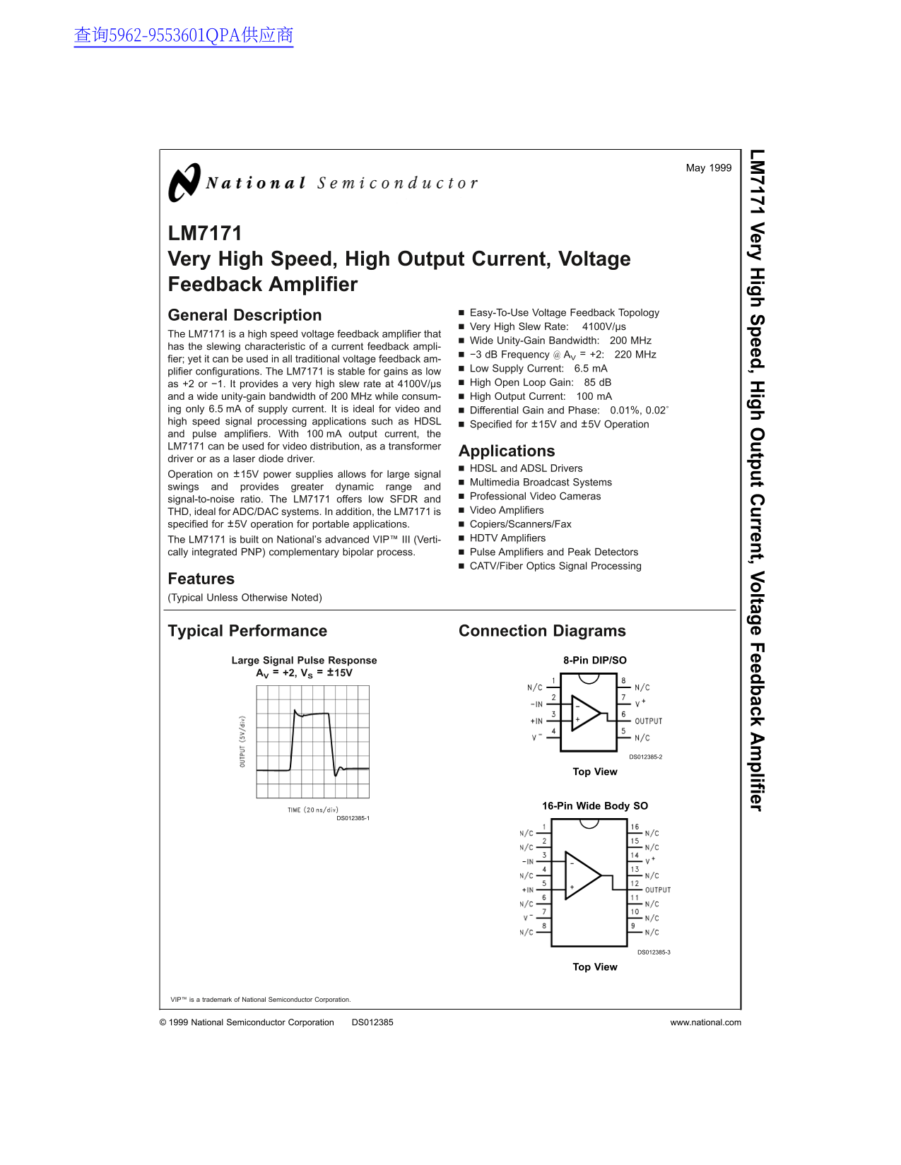 National LM7171 Data Sheet - Page 1