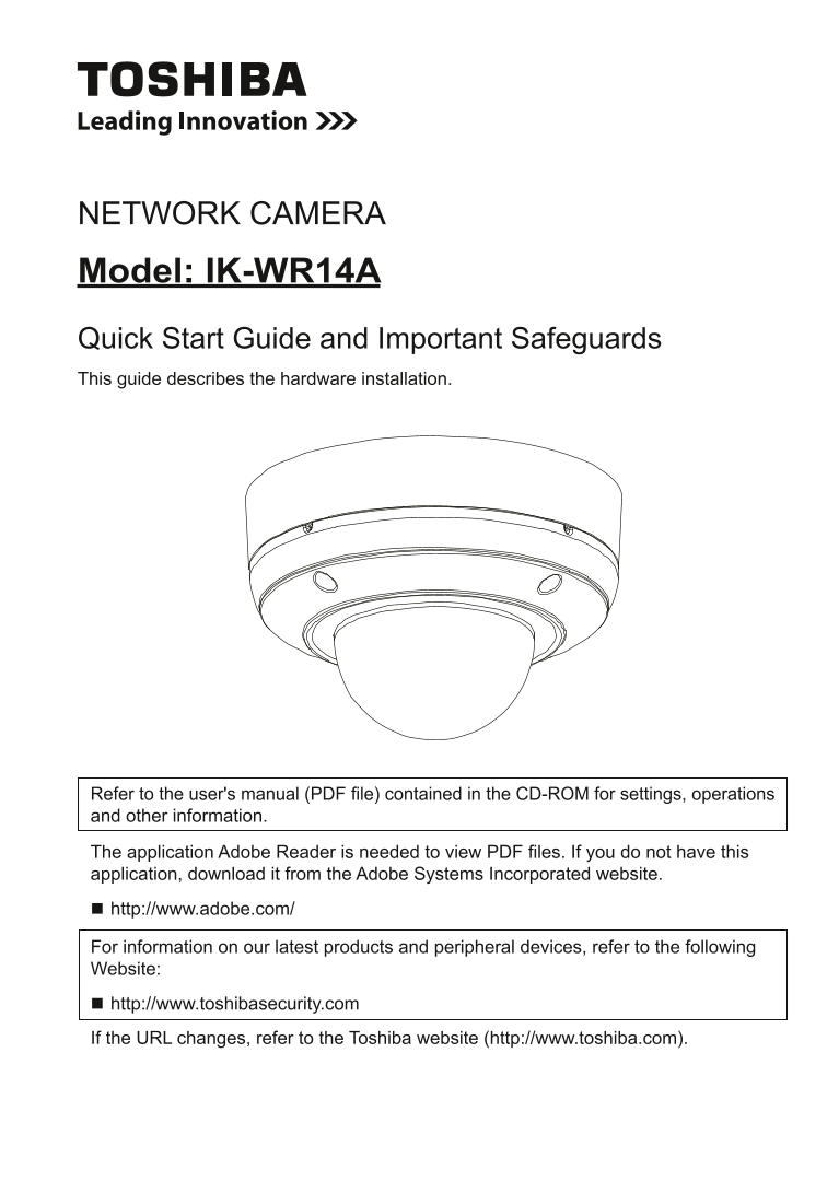 Toshiba Network Camera IK-WR14A Quick Start Guide - Page 1