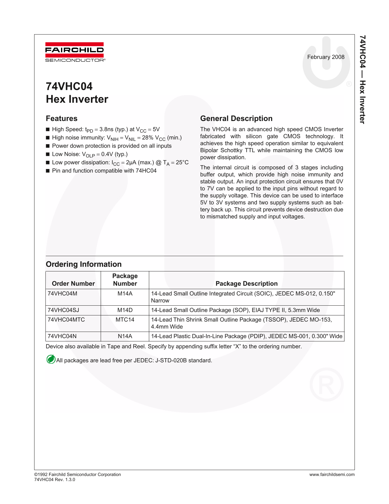 Fairchild 74VHC04 Data Handbook - Page 1
