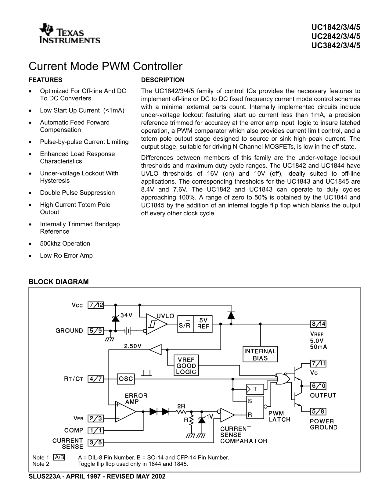 Texas Instruments UC1842 3-4-5 Data Sheet - Page 1