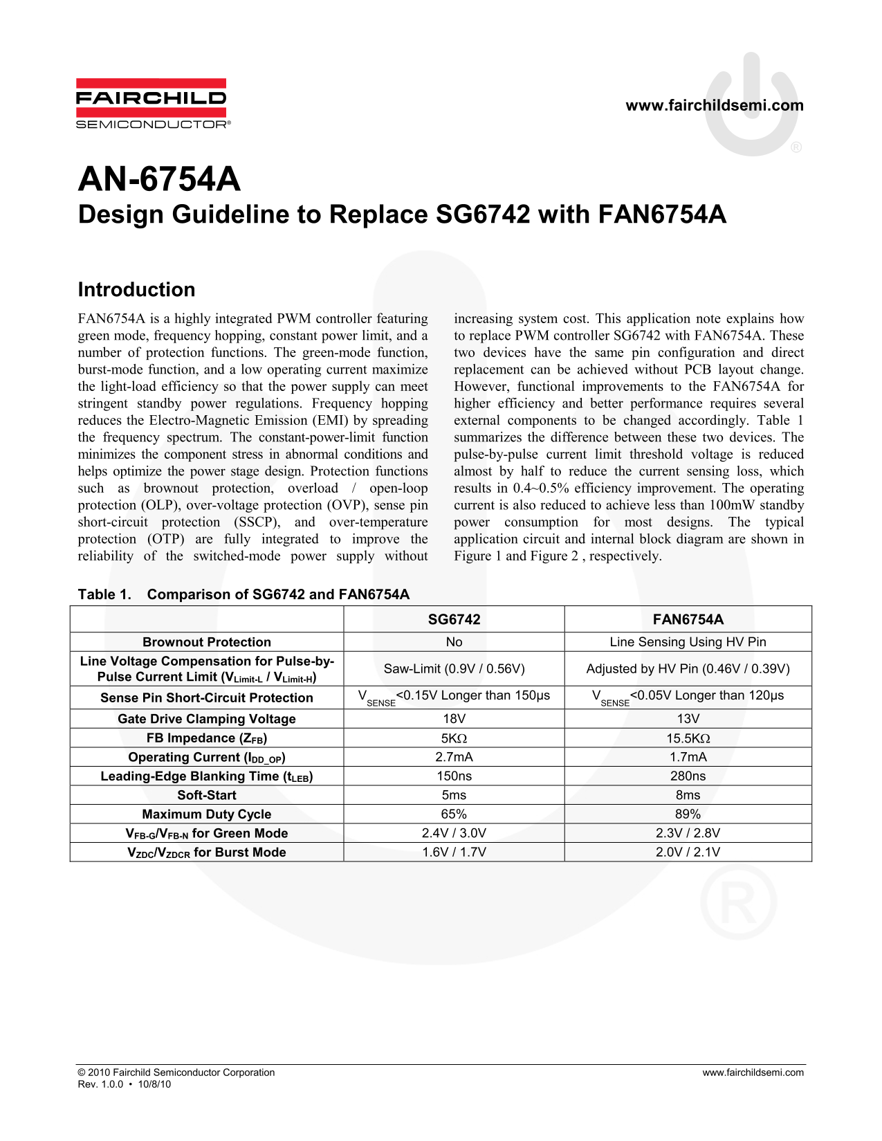 Fairchild Design Guidelines for Replacing SG6742 with FAN6754A - Page 1