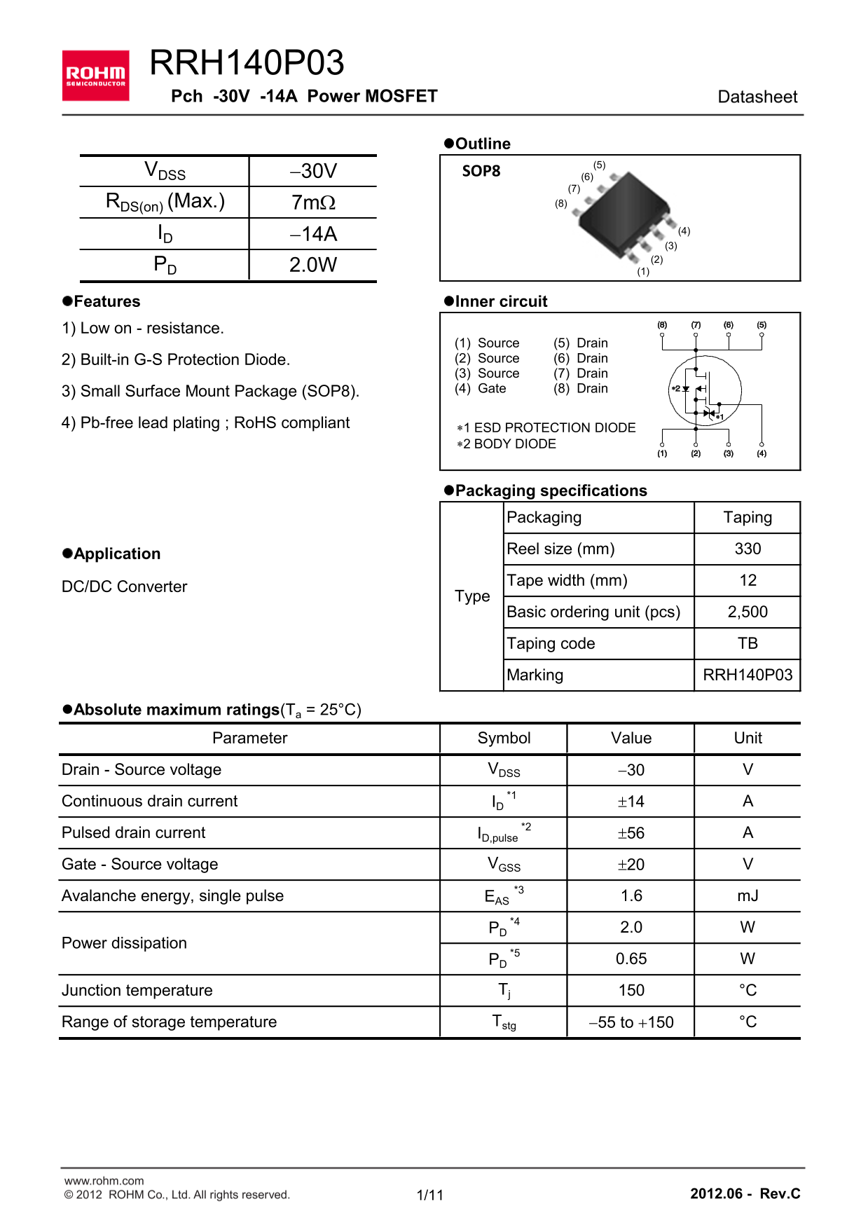 ROHM RRH140P03 User Guide - Page 1