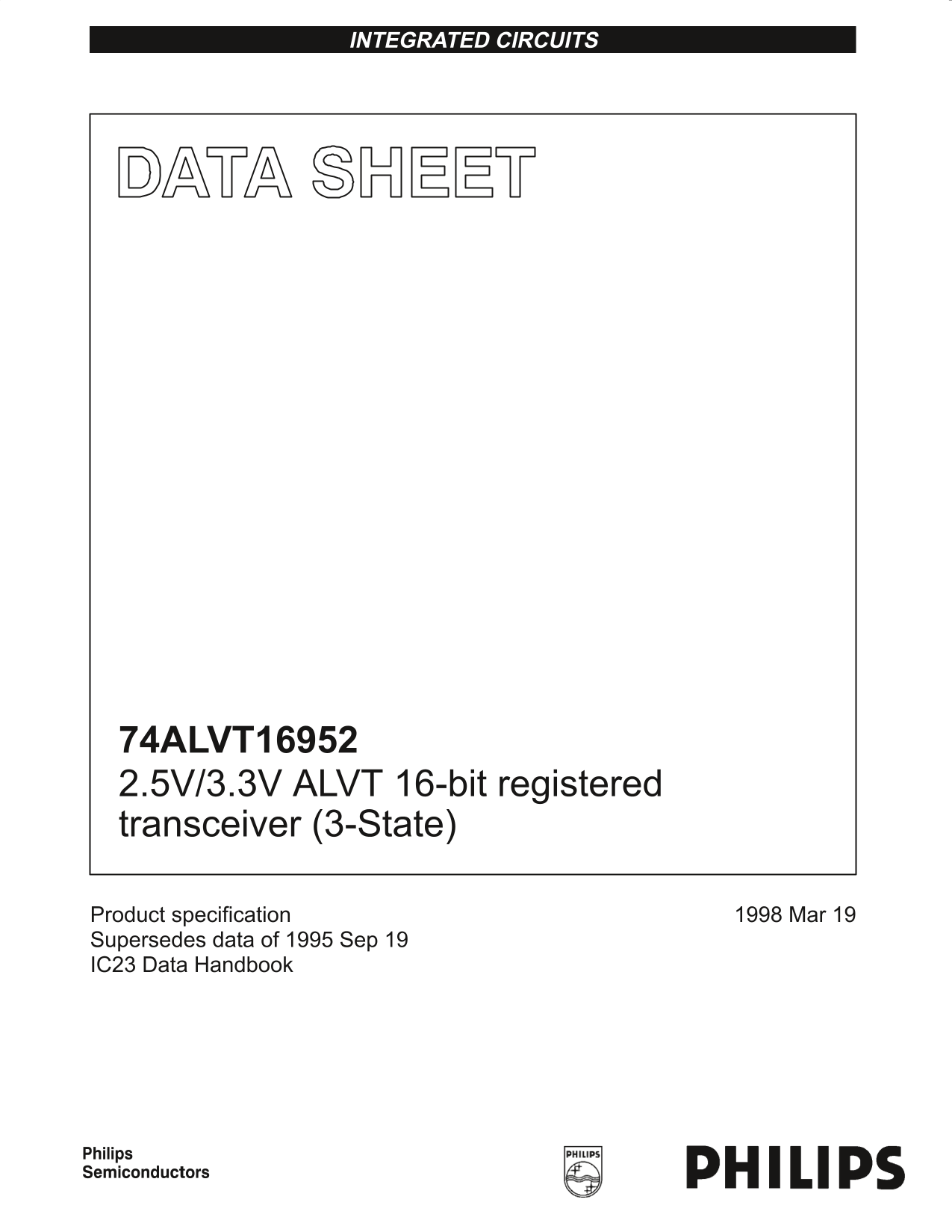 PHILIPS 74ALVT16952 2.5V 3.3V ALVT 16-bit registered transceiver (3-State) User's Manual / Data Sheet - Page 1
