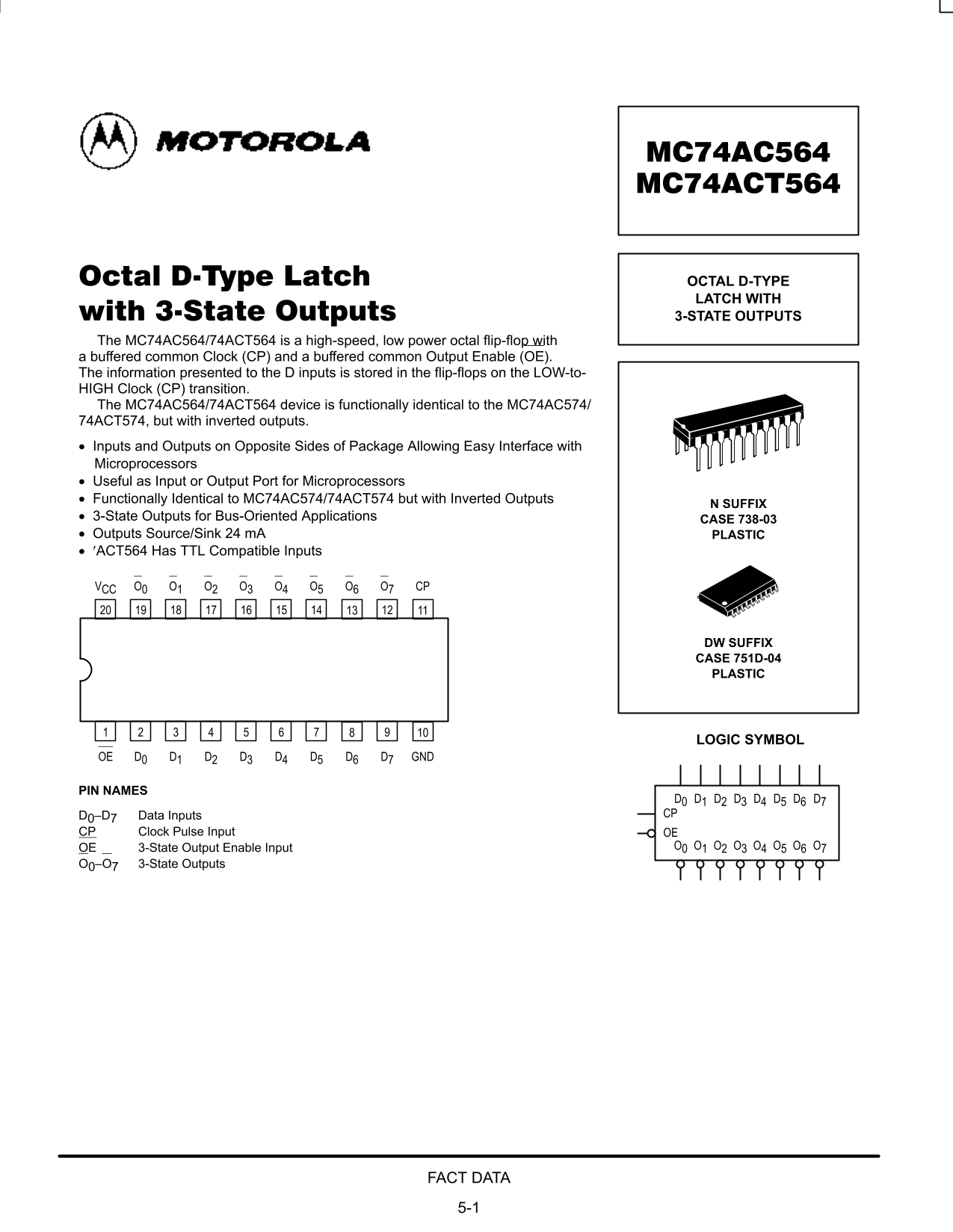 Motorola MC74AC564 MC74ACT564 Data Handbook - Page 1