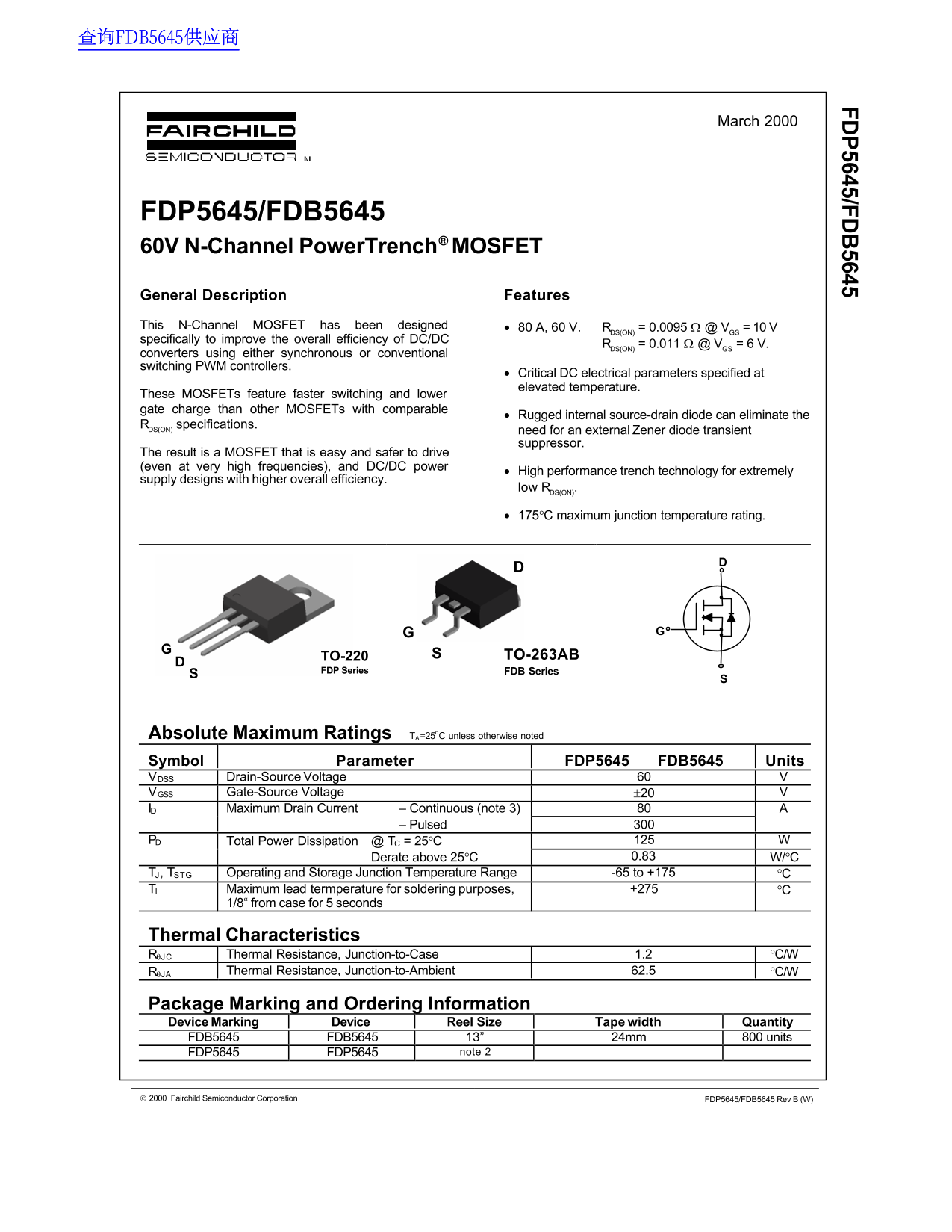 Fairchild FDP5645 FDB5645 Data Handbook - Page 1