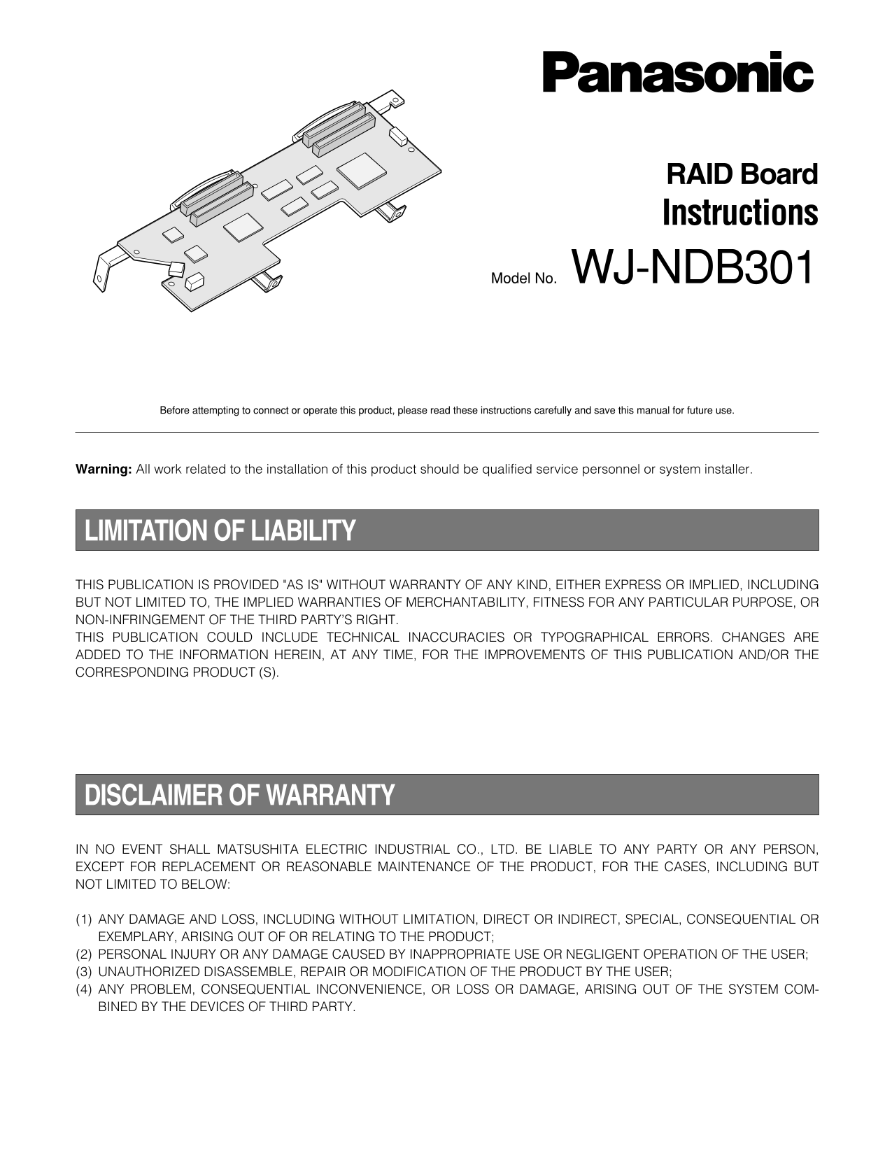 Panasonic WJNDB301 User's Guide - Page 1