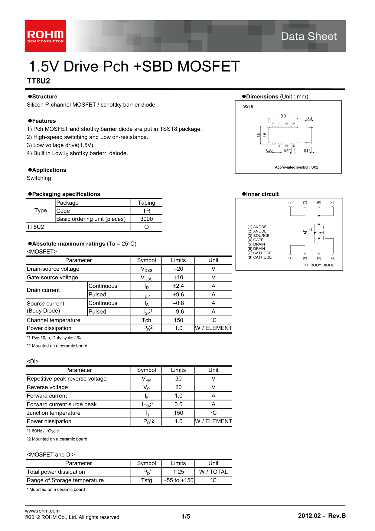 ROHM TT8U2 Product Specification Sheet - Page 1