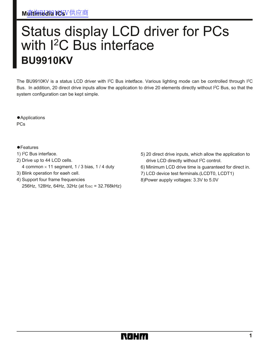 ROHM BU9910KV Data Sheet - Page 1