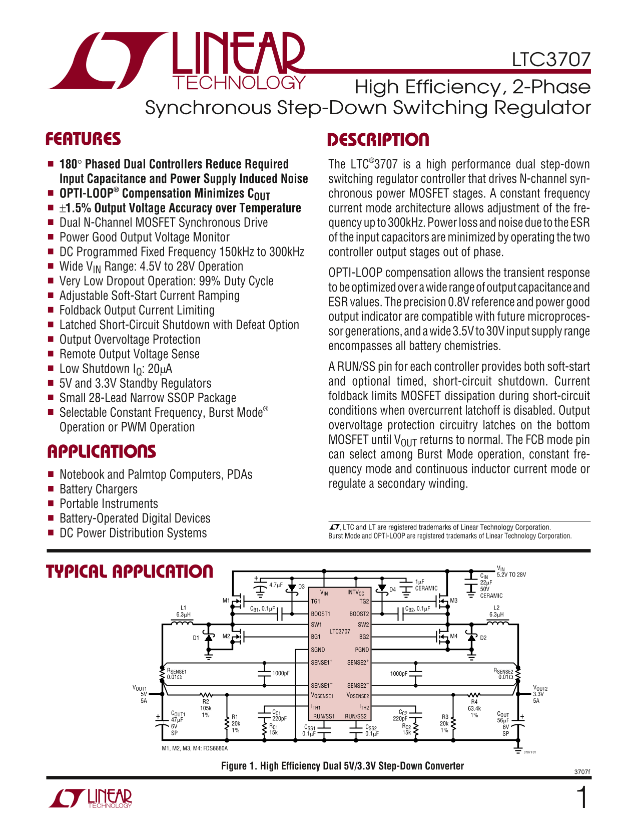 LINEAR TECHNOLOGY LTC3707 Specifications and User Guide - Page 1