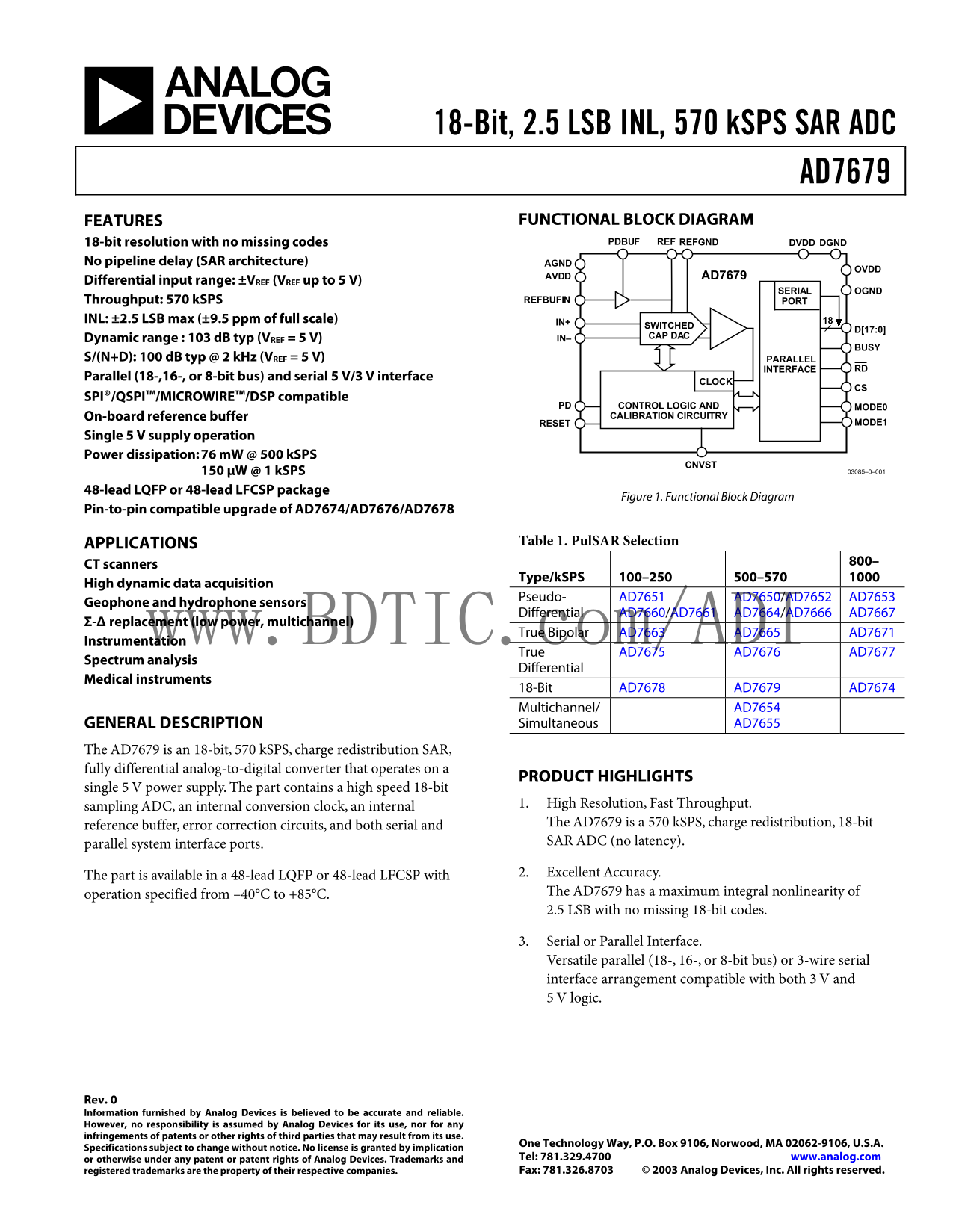ANALOG DEVICES AD7679 Data Sheet - Page 1