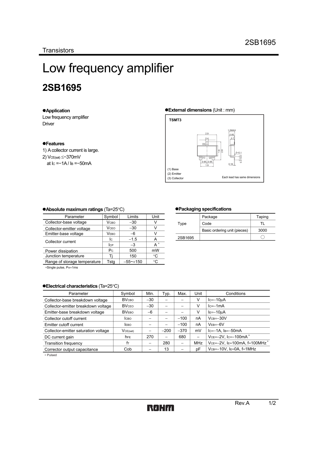 ROHM 2SB1695 User's Manual - Page 1