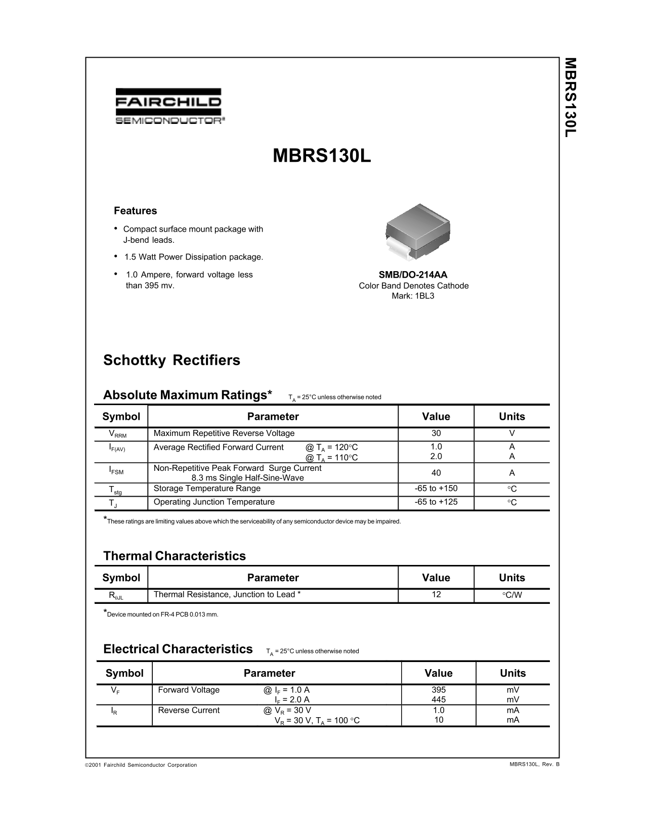 Fairchild MBRS130L Data Manual - Page 1